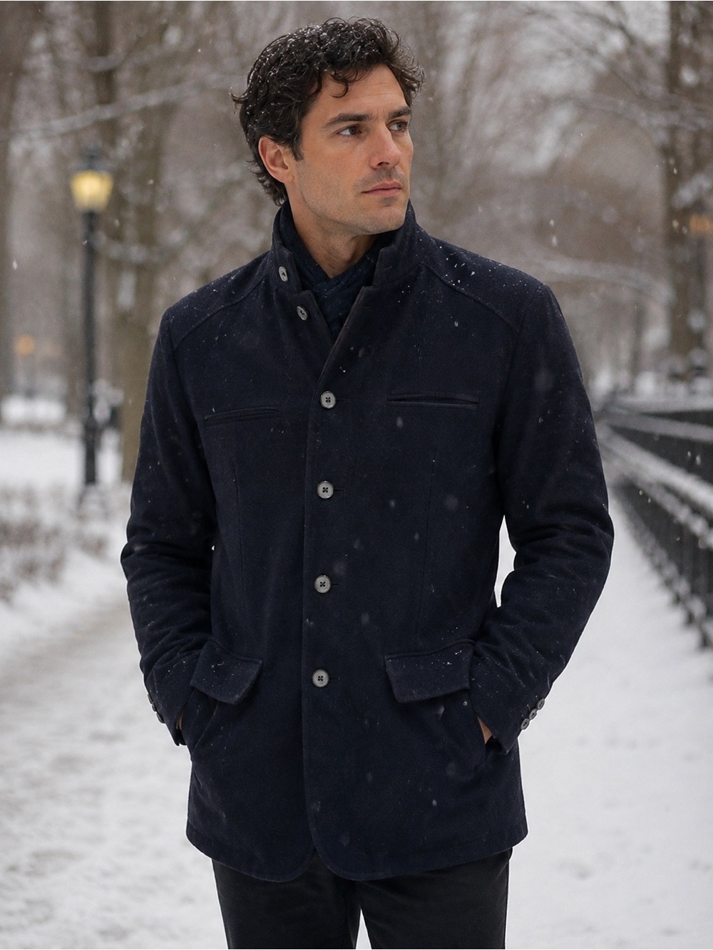 Zara Men's Black Button-Up Pea Coat